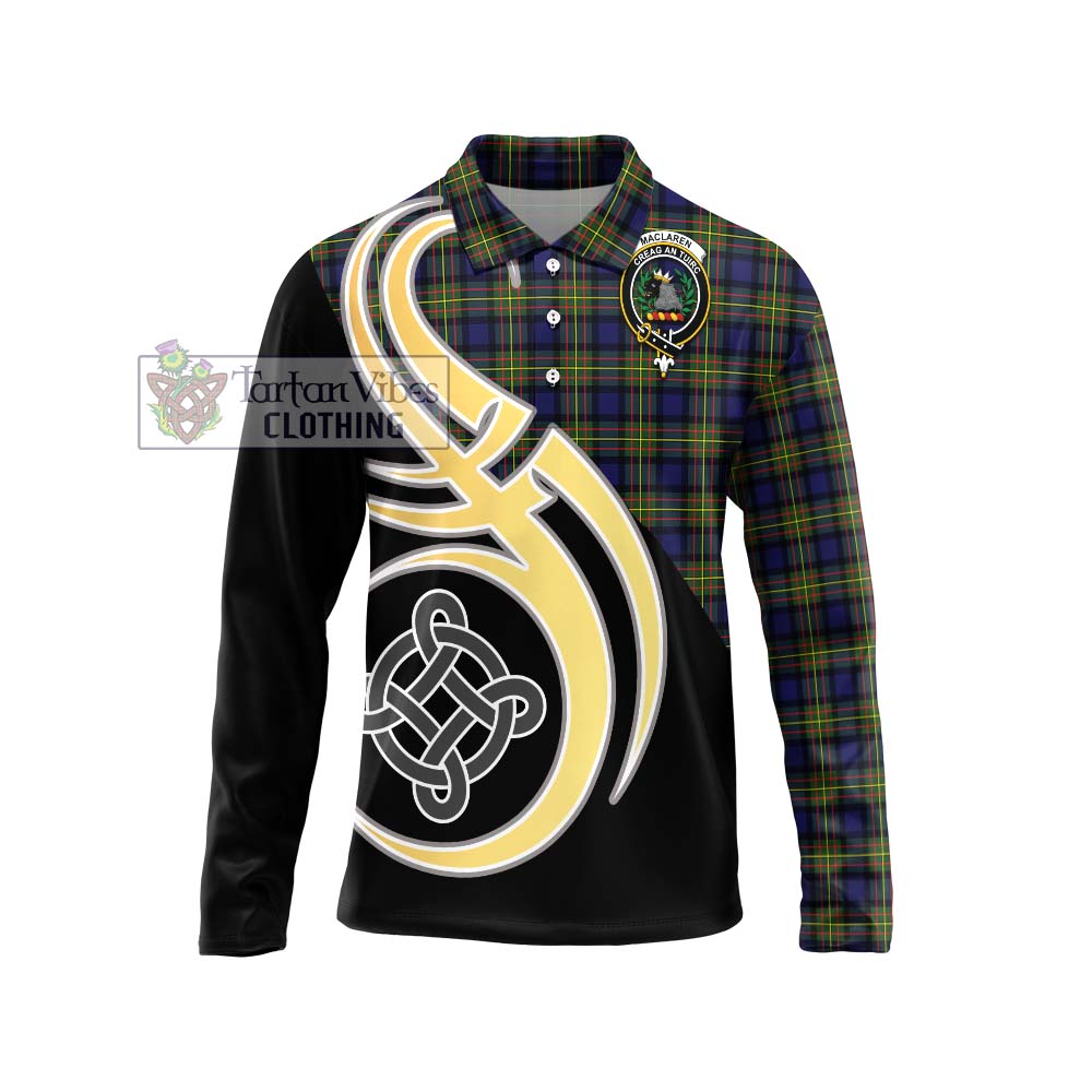 MacLaren Modern Tartan Long Sleeve Polo Shirt with Family Crest and Celtic Symbol Style Unisex - Tartan Vibes Clothing