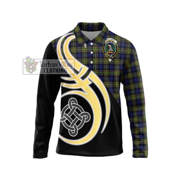 MacLaren Modern Tartan Long Sleeve Polo Shirt with Family Crest and Celtic Symbol Style