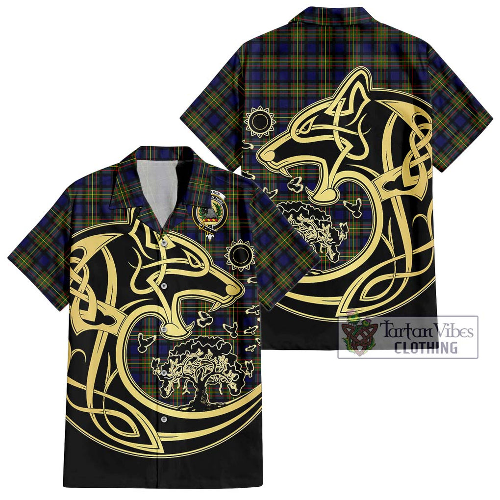 MacLaren Modern Tartan Short Sleeve Button Shirt with Family Crest Celtic Wolf Style Kid - Tartan Vibes Clothing