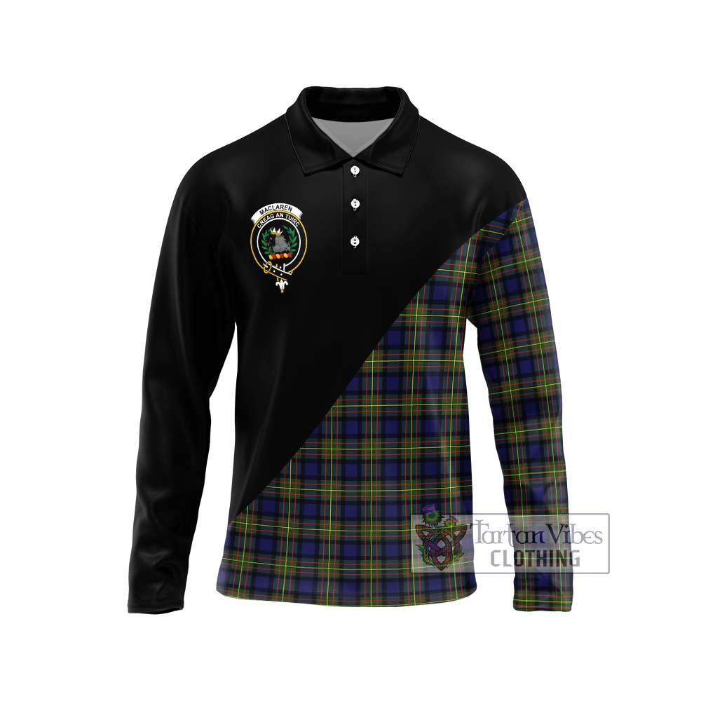 MacLaren Modern Tartan Long Sleeve Polo Shirt with Family Crest and Military Logo Style Unisex - Tartanvibesclothing Shop