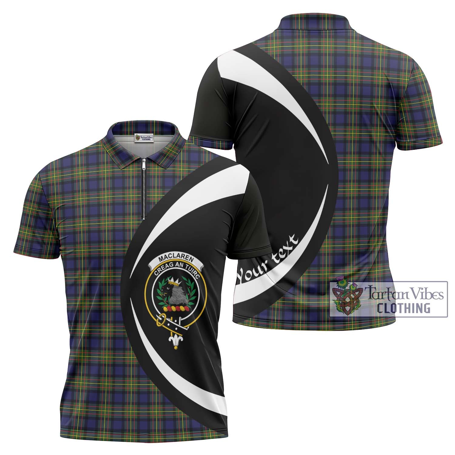 Tartan Vibes Clothing MacLaren Modern Tartan Zipper Polo Shirt with Family Crest Circle Style