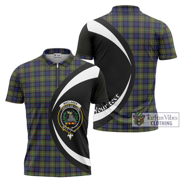 MacLaren Modern Tartan Zipper Polo Shirt with Family Crest Circle Style