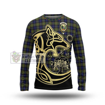 MacLaren Modern Tartan Long Sleeve T-Shirt with Family Crest Celtic Wolf Style