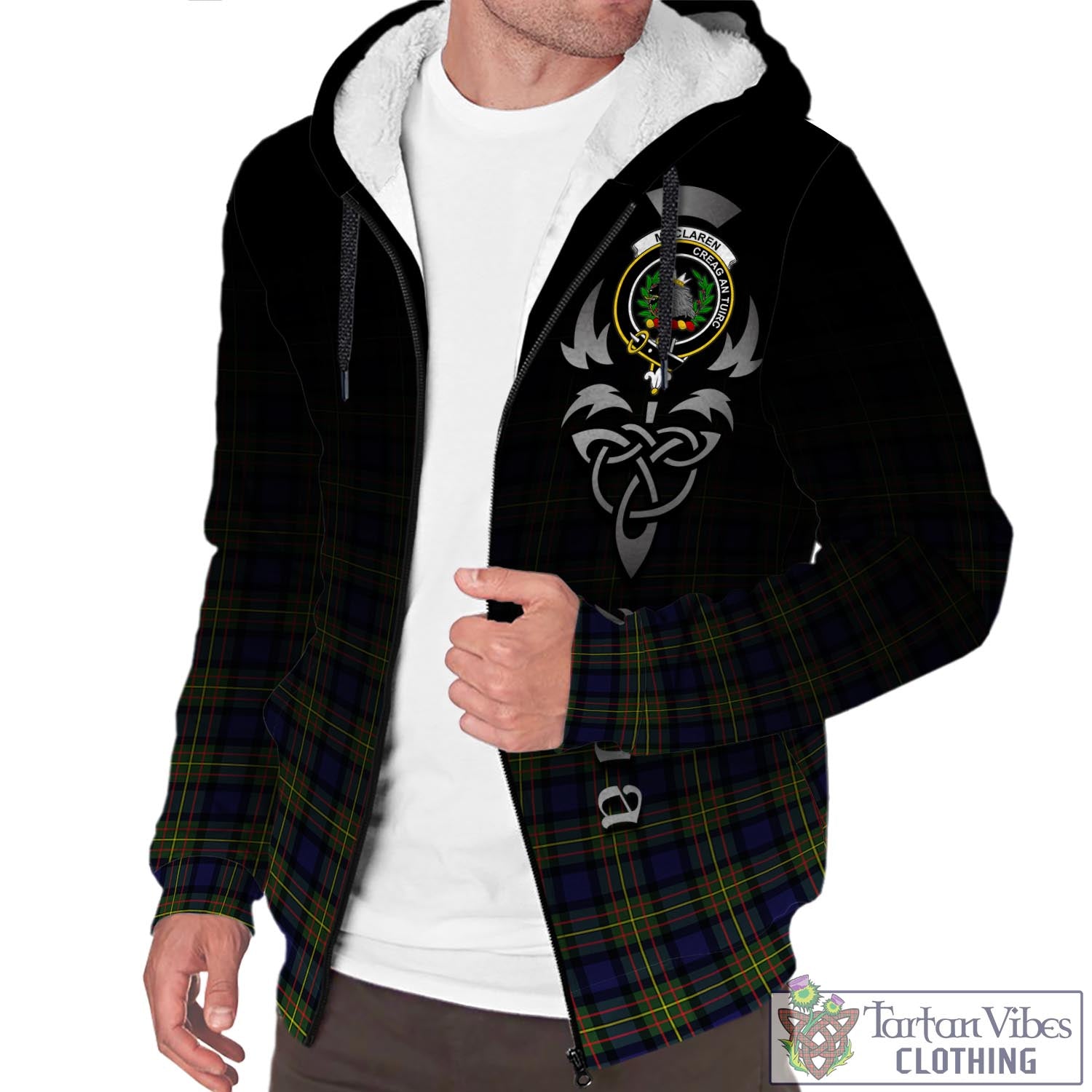 Tartan Vibes Clothing MacLaren Modern Tartan Sherpa Hoodie Featuring Alba Gu Brath Family Crest Celtic Inspired