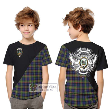 MacLaren Modern Tartan Kid T-Shirt with Family Crest and Military Logo Style