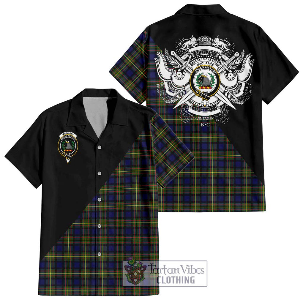 MacLaren Modern Tartan Short Sleeve Button Shirt with Family Crest and Military Logo Style Kid - Tartanvibesclothing Shop