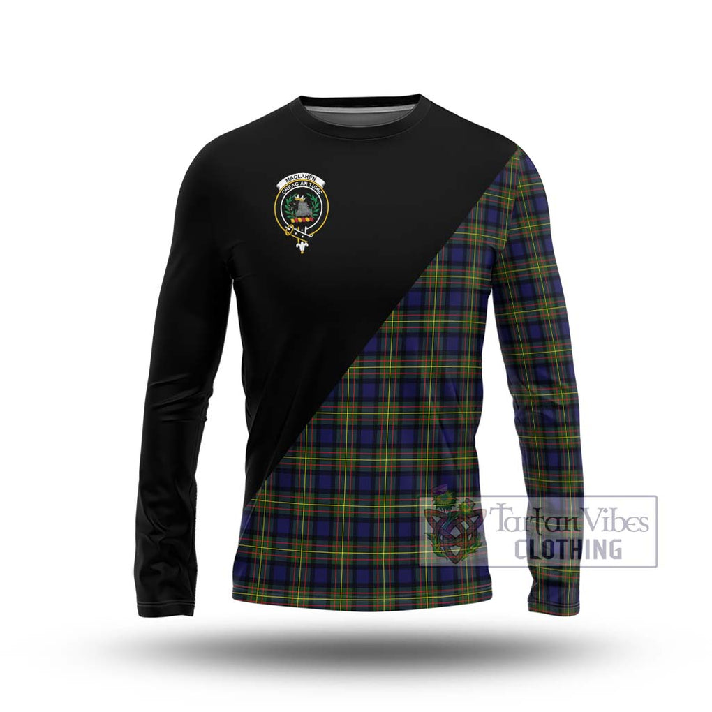 MacLaren Modern Tartan Long Sleeve T-Shirt with Family Crest and Military Logo Style Unisex - Tartanvibesclothing Shop