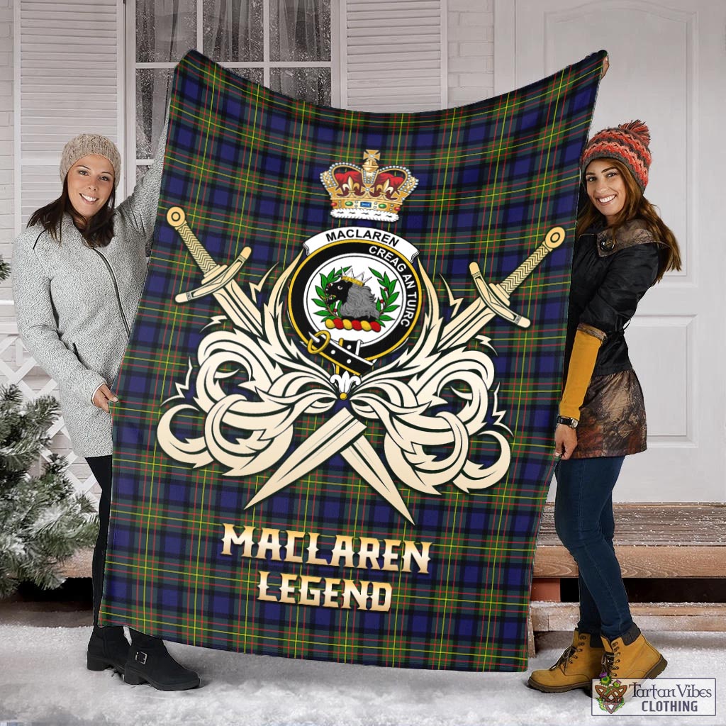 Tartan Vibes Clothing MacLaren Modern Tartan Blanket with Clan Crest and the Golden Sword of Courageous Legacy