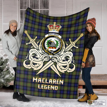 MacLaren Modern Tartan Blanket with Clan Crest and the Golden Sword of Courageous Legacy