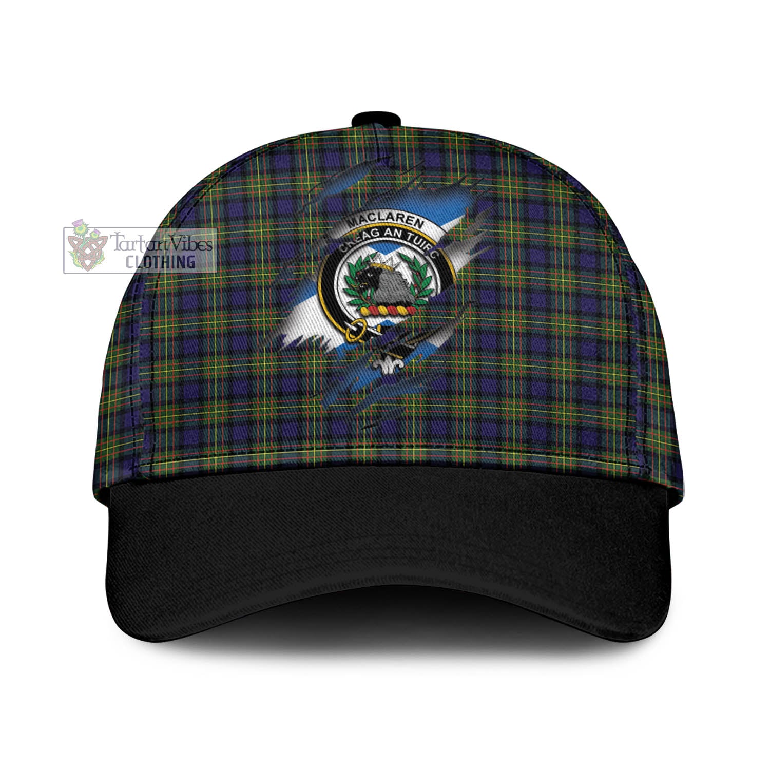 Tartan Vibes Clothing MacLaren Modern Tartan Classic Cap with Family Crest In Me Style