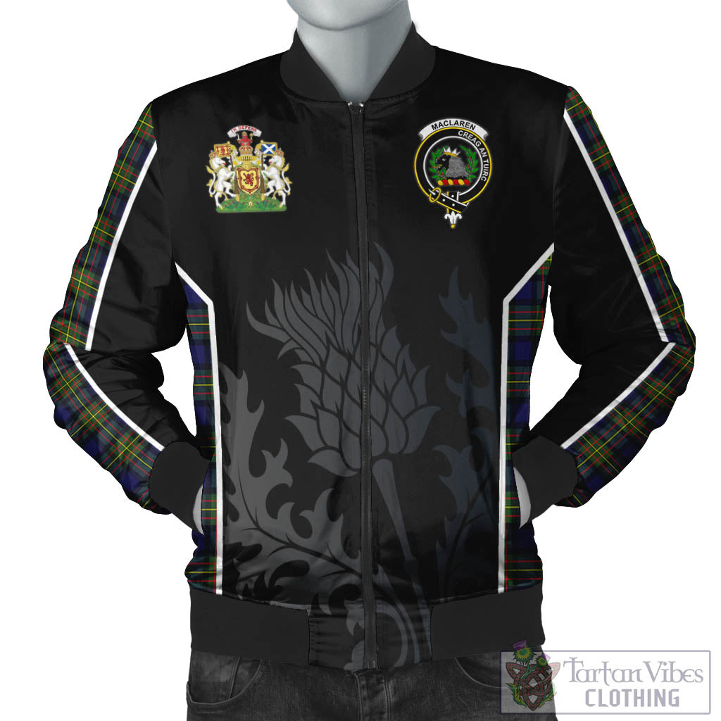 Tartan Vibes Clothing MacLaren Modern Tartan Bomber Jacket with Family Crest and Scottish Thistle Vibes Sport Style