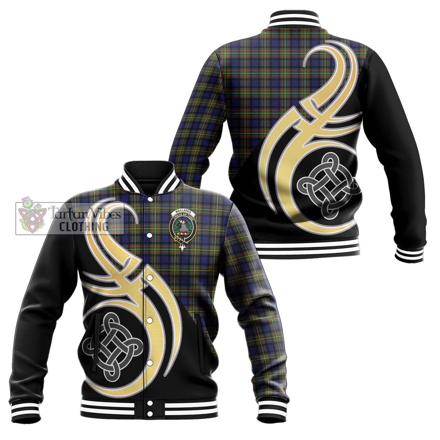 MacLaren Modern Tartan Baseball Jacket with Family Crest and Celtic Symbol Style Unisex - Tartan Vibes Clothing