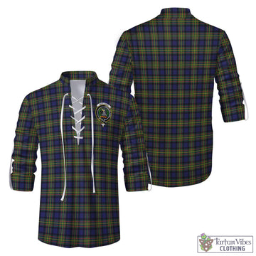 MacLaren Modern Tartan Men's Scottish Traditional Jacobite Ghillie Kilt Shirt with Family Crest