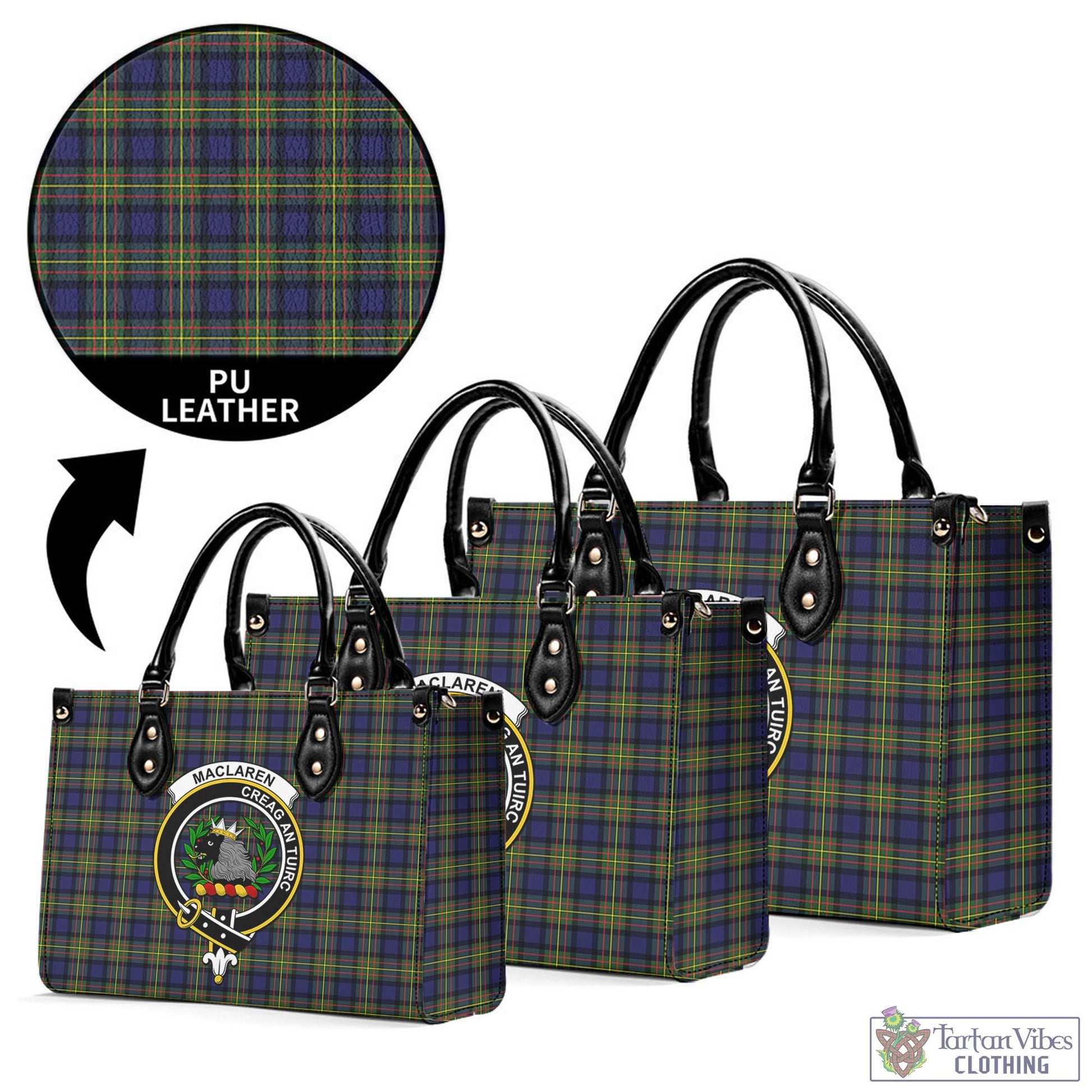 Tartan Vibes Clothing MacLaren Modern Tartan Luxury Leather Handbags with Family Crest