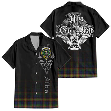 MacLaren Modern Tartan Short Sleeve Button Up Shirt Featuring Alba Gu Brath Family Crest Celtic Inspired