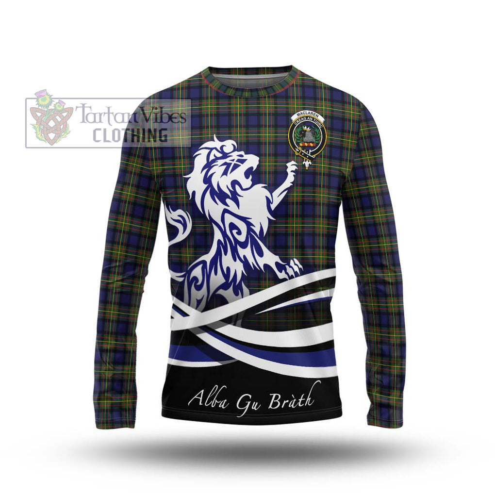 MacLaren Modern Tartan Long Sleeve T-Shirt with Alba Gu Brath Regal Lion Emblem Unisex - Tartanvibesclothing Shop