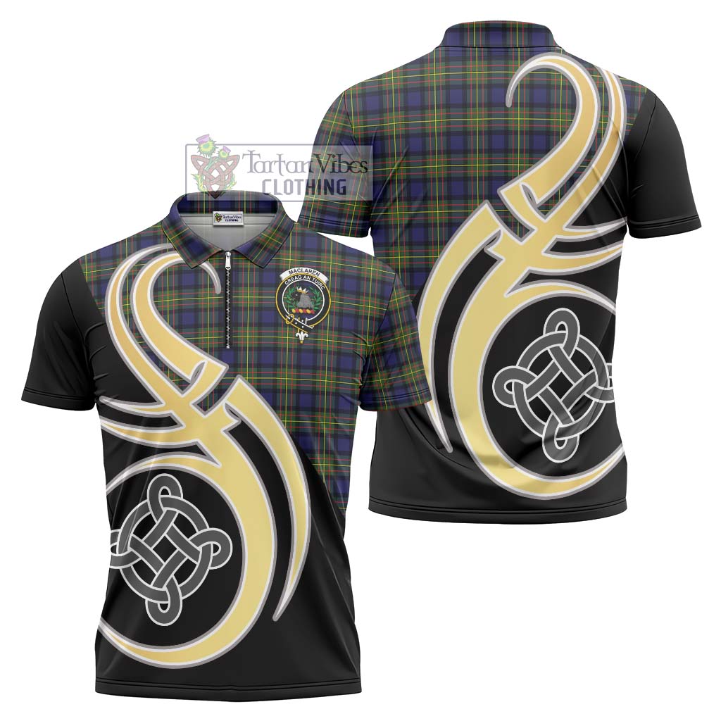 Tartan Vibes Clothing MacLaren Modern Tartan Zipper Polo Shirt with Family Crest and Celtic Symbol Style