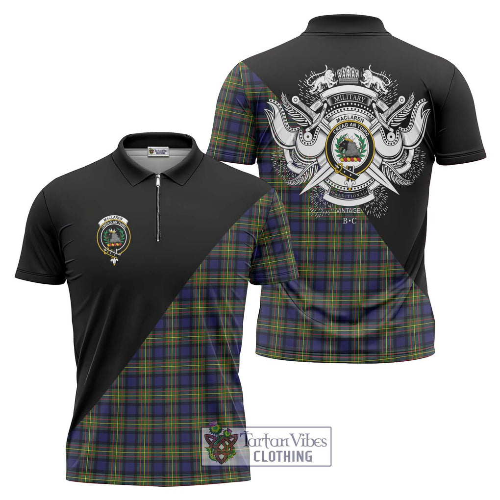 MacLaren Modern Tartan Zipper Polo Shirt with Family Crest and Military Logo Style Unisex - Tartanvibesclothing Shop