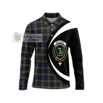 MacLaren Modern Tartan Long Sleeve Polo Shirt with Family Crest Circle Style