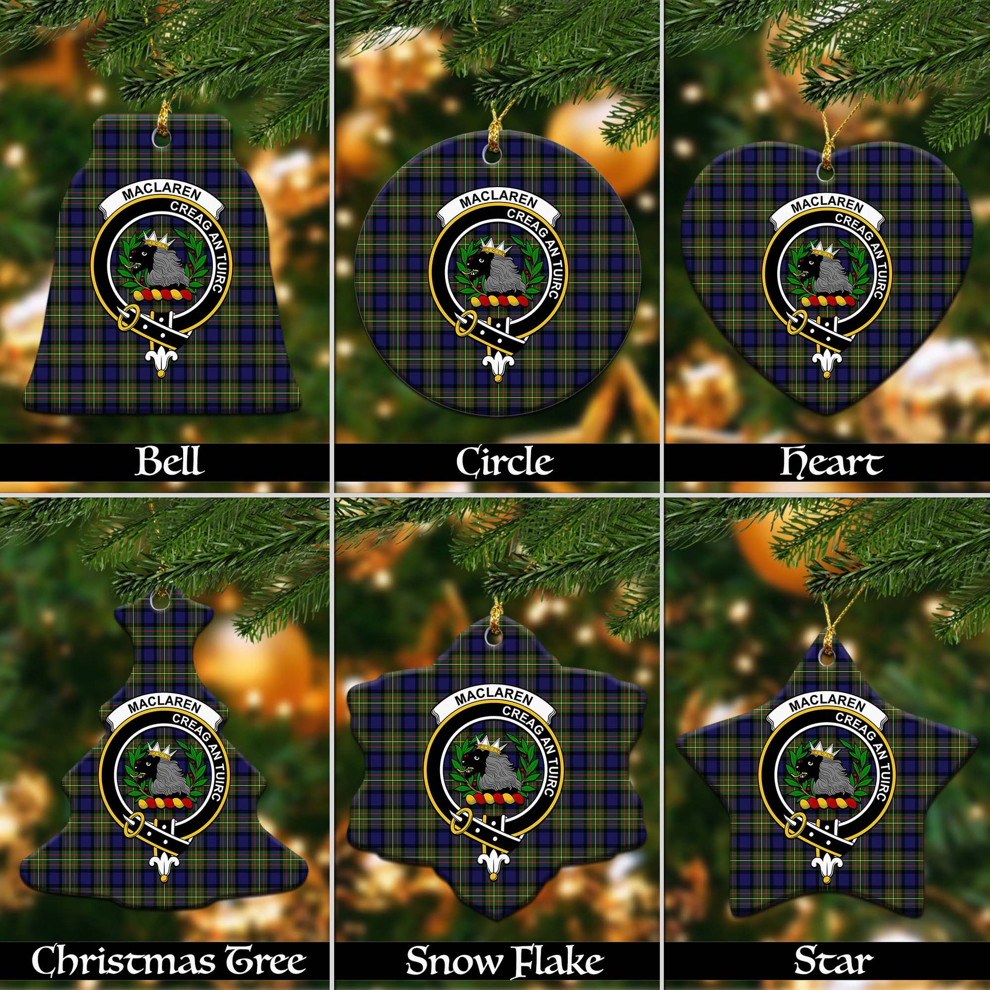 MacLaren Modern Tartan Christmas Ornaments with Family Crest - Tartanvibesclothing