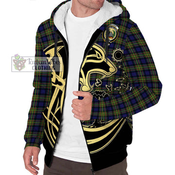 MacLaren Modern Tartan Sherpa Hoodie with Family Crest Celtic Wolf Style