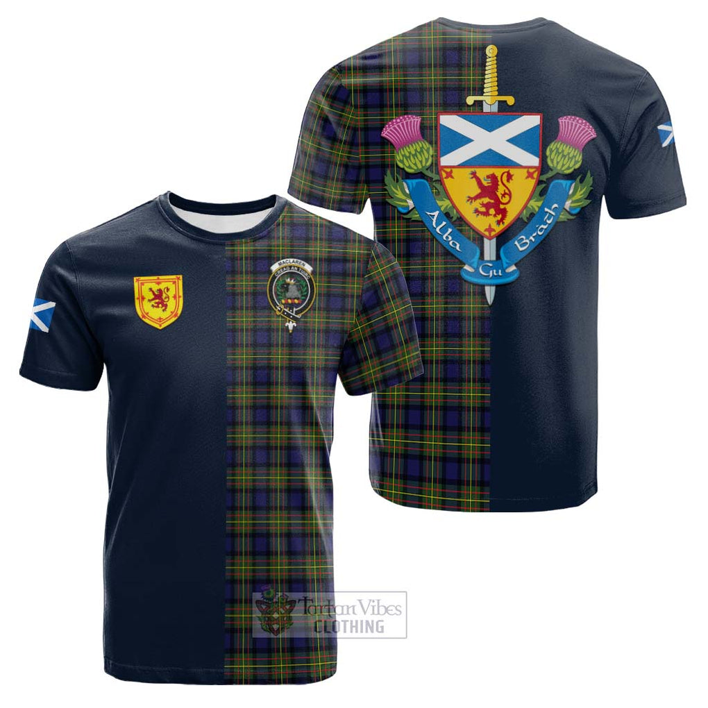 Tartan Vibes Clothing MacLaren Modern Tartan Cotton T-shirt with Scottish Lion Royal Arm Half Style