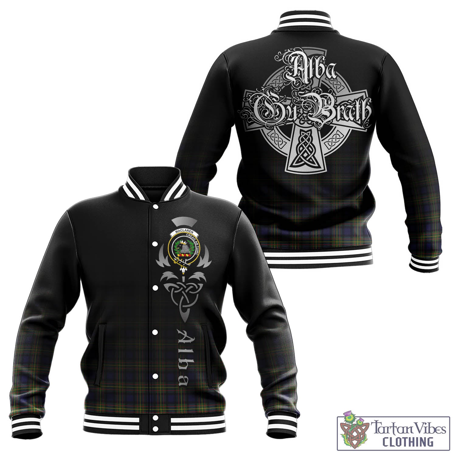 Tartan Vibes Clothing MacLaren Modern Tartan Baseball Jacket Featuring Alba Gu Brath Family Crest Celtic Inspired