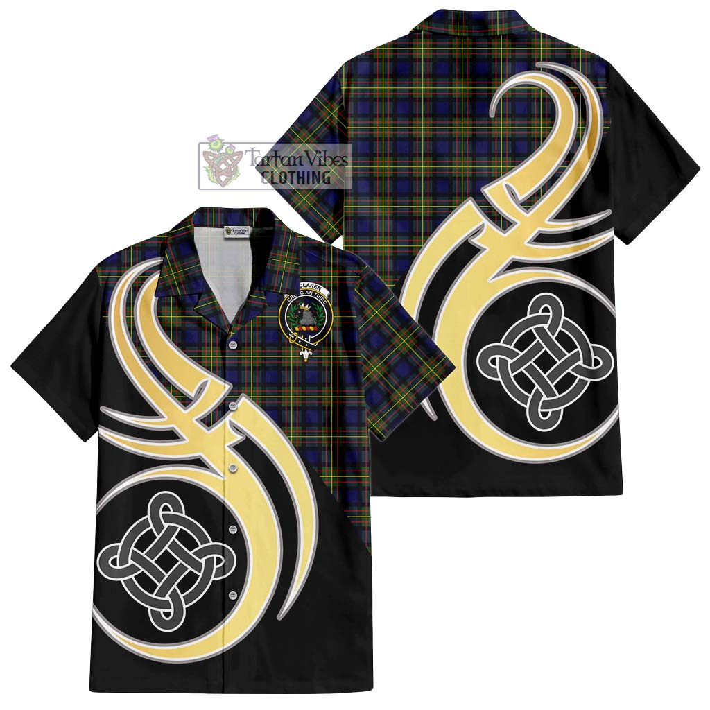 MacLaren Modern Tartan Short Sleeve Button Shirt with Family Crest and Celtic Symbol Style - Tartan Vibes Clothing