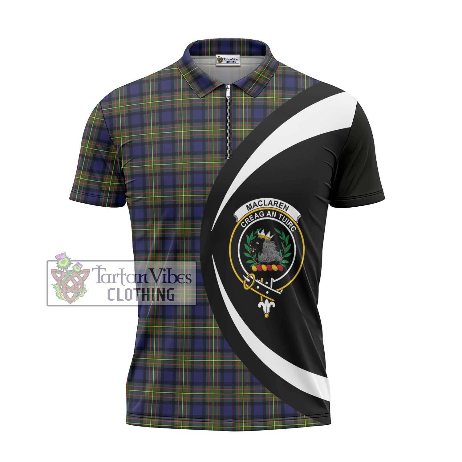 Tartan Vibes Clothing MacLaren Modern Tartan Zipper Polo Shirt with Family Crest Circle Style