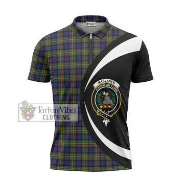 MacLaren Modern Tartan Zipper Polo Shirt with Family Crest Circle Style