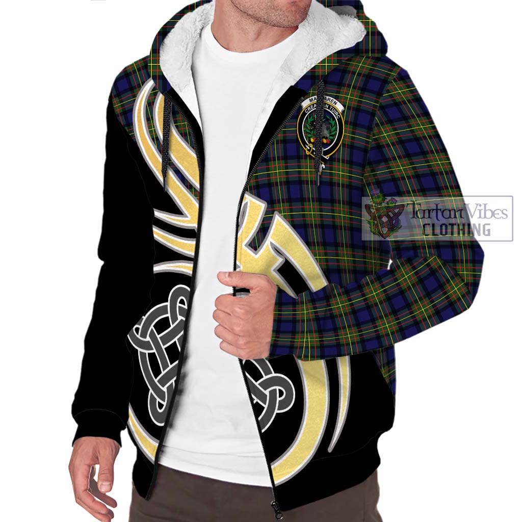 MacLaren Modern Tartan Sherpa Hoodie with Family Crest and Celtic Symbol Style - Tartan Vibes Clothing