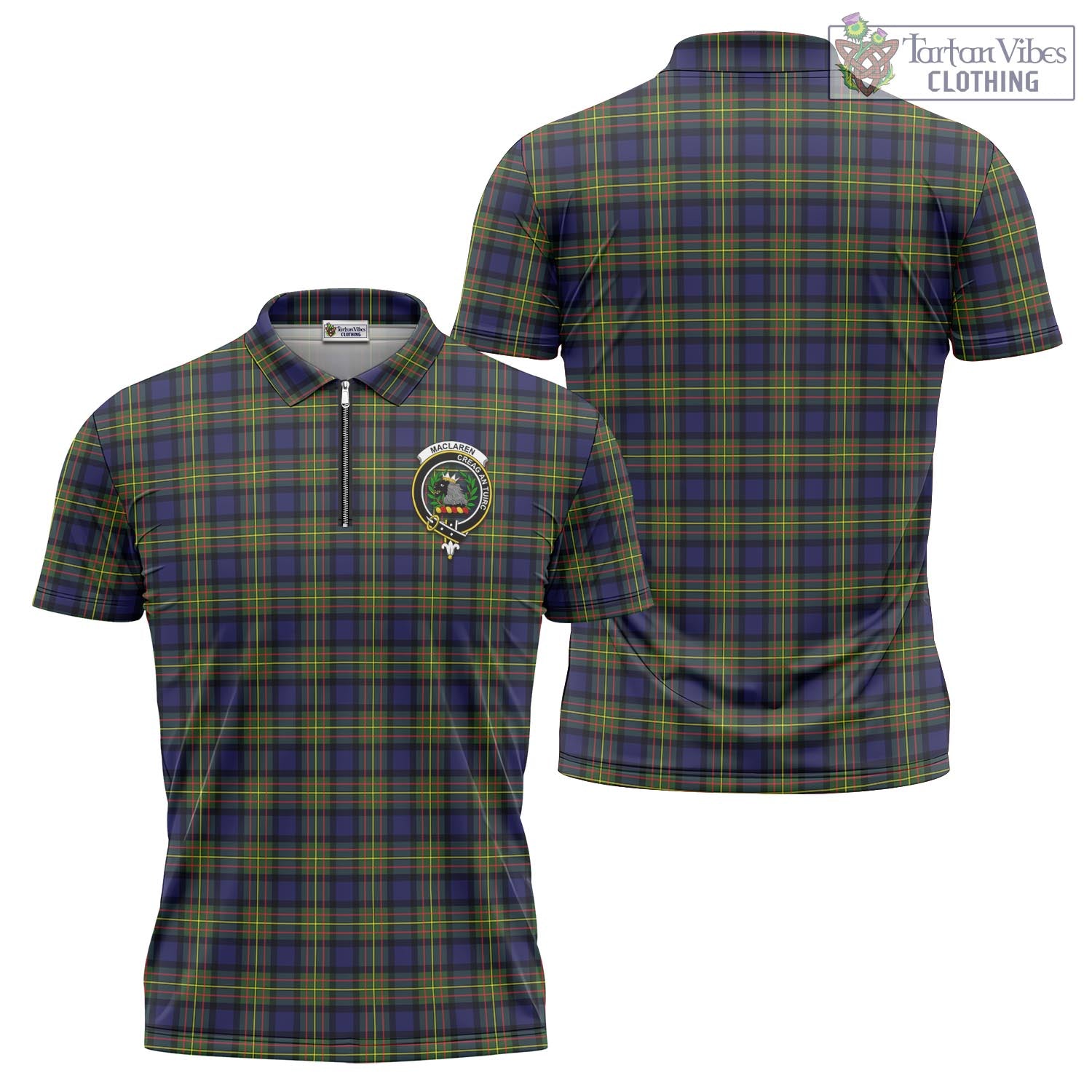 Tartan Vibes Clothing MacLaren Modern Tartan Zipper Polo Shirt with Family Crest