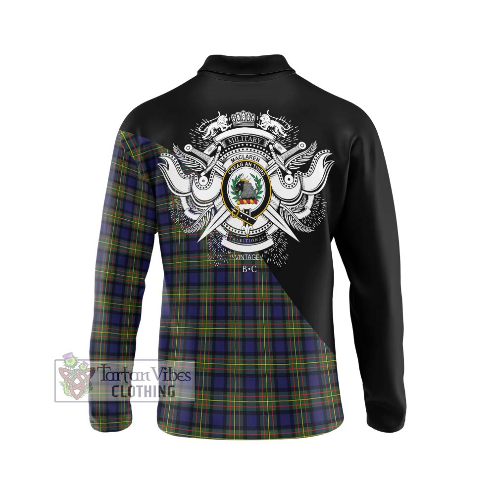 MacLaren Modern Tartan Long Sleeve Polo Shirt with Family Crest and Military Logo Style - Tartanvibesclothing Shop