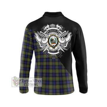 MacLaren Modern Tartan Long Sleeve Polo Shirt with Family Crest and Military Logo Style