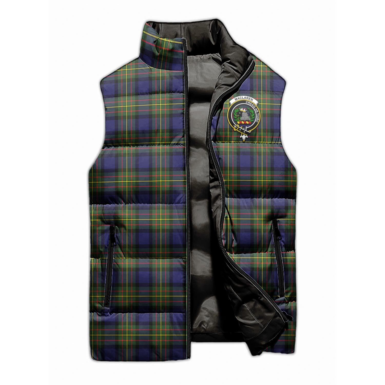 MacLaren Modern Tartan Sleeveless Puffer Jacket with Family Crest - Tartanvibesclothing