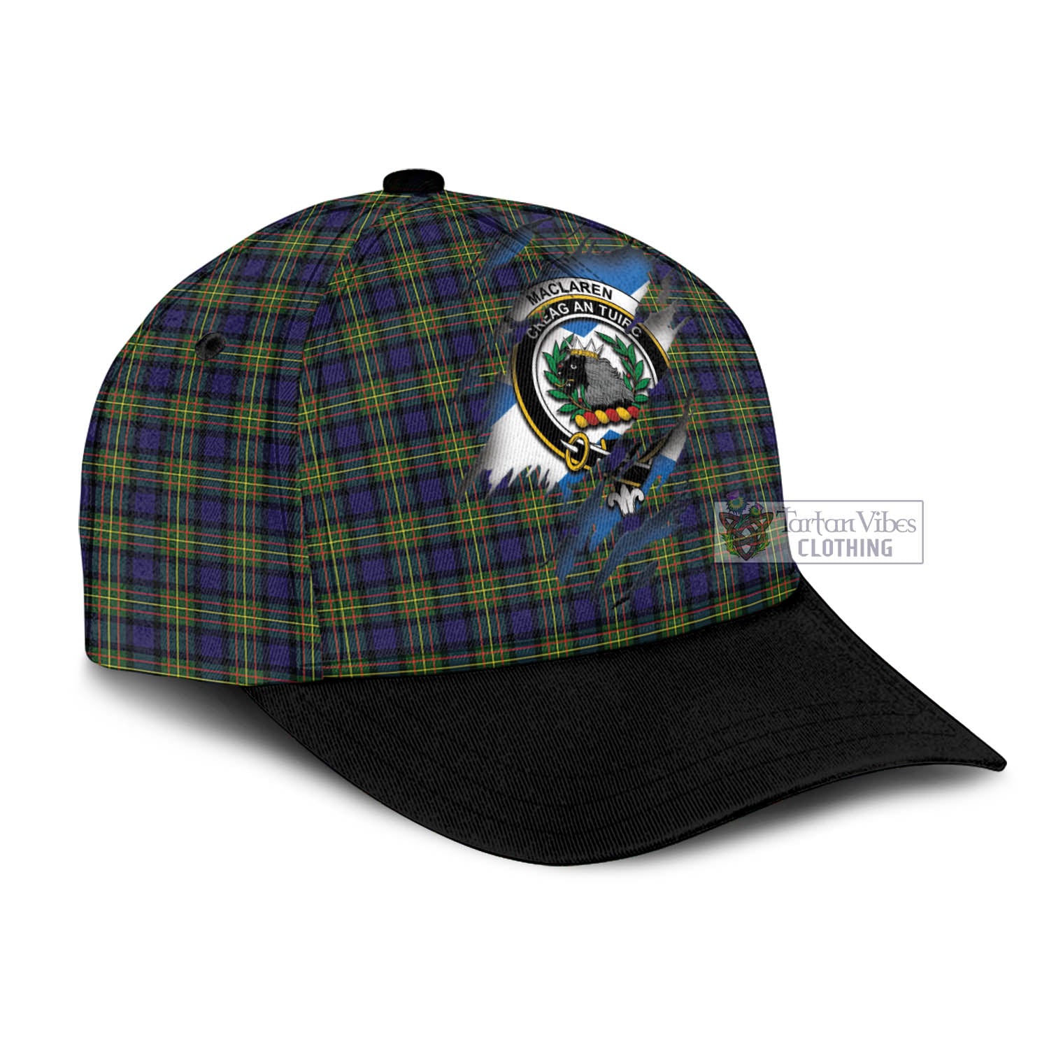 Tartan Vibes Clothing MacLaren Modern Tartan Classic Cap with Family Crest In Me Style