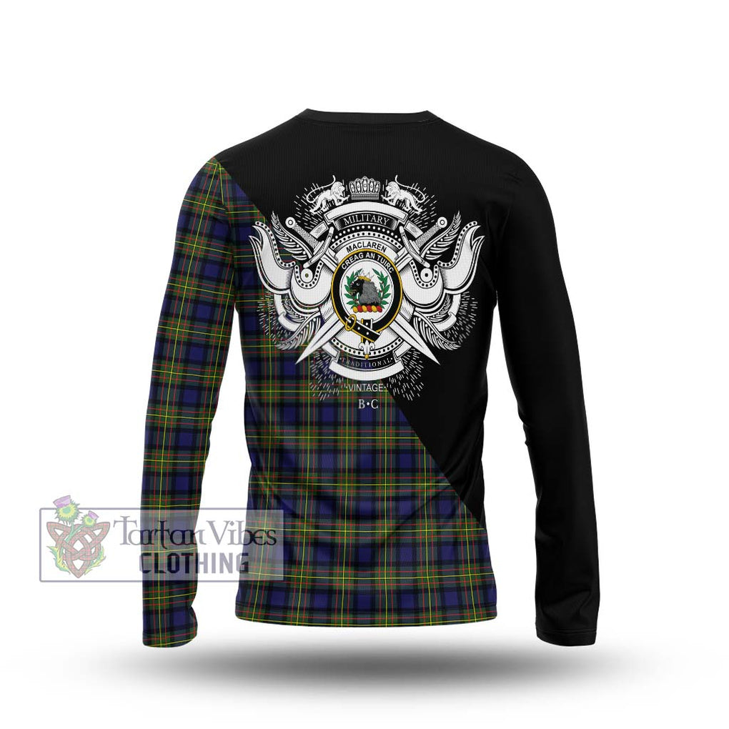 MacLaren Modern Tartan Long Sleeve T-Shirt with Family Crest and Military Logo Style - Tartanvibesclothing Shop