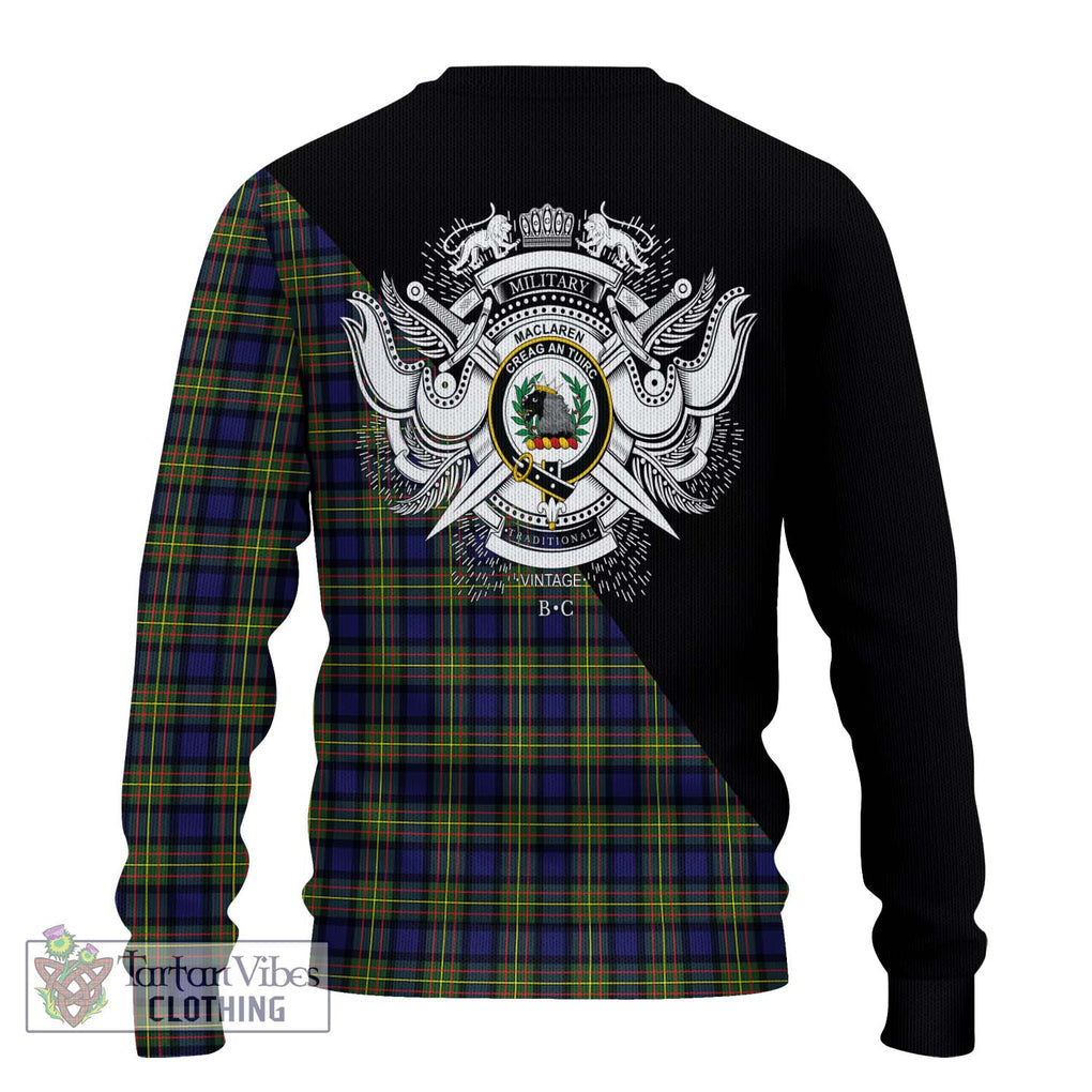 MacLaren Modern Tartan Knitted Sweater with Family Crest and Military Logo Style - Tartanvibesclothing Shop