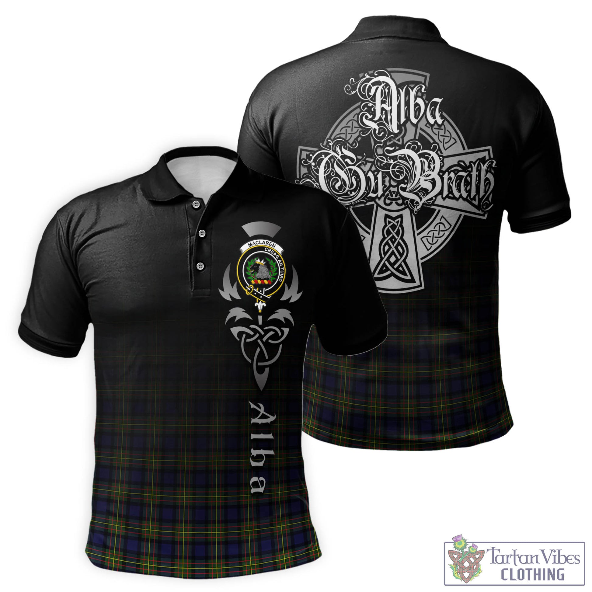 Tartan Vibes Clothing MacLaren Modern Tartan Polo Shirt Featuring Alba Gu Brath Family Crest Celtic Inspired