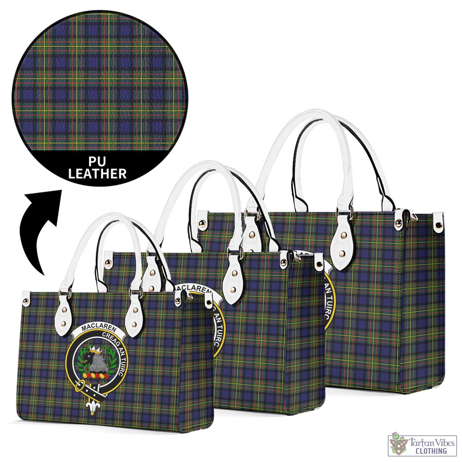 Tartan Vibes Clothing MacLaren Modern Tartan Luxury Leather Handbags with Family Crest