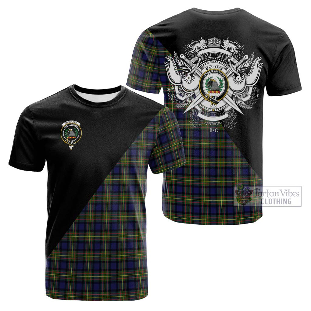 Tartan Vibes Clothing MacLaren Modern Tartan Cotton T-shirt with Family Crest and Military Logo Style