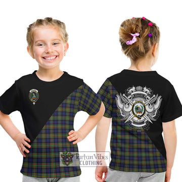 MacLaren Modern Tartan Kid T-Shirt with Family Crest and Military Logo Style