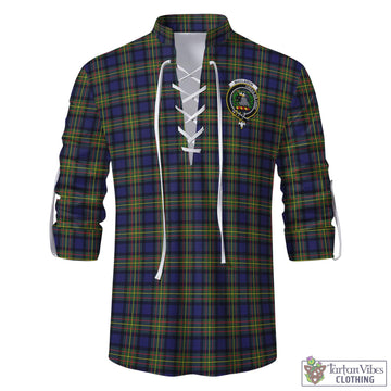 MacLaren Modern Tartan Men's Scottish Traditional Jacobite Ghillie Kilt Shirt with Family Crest