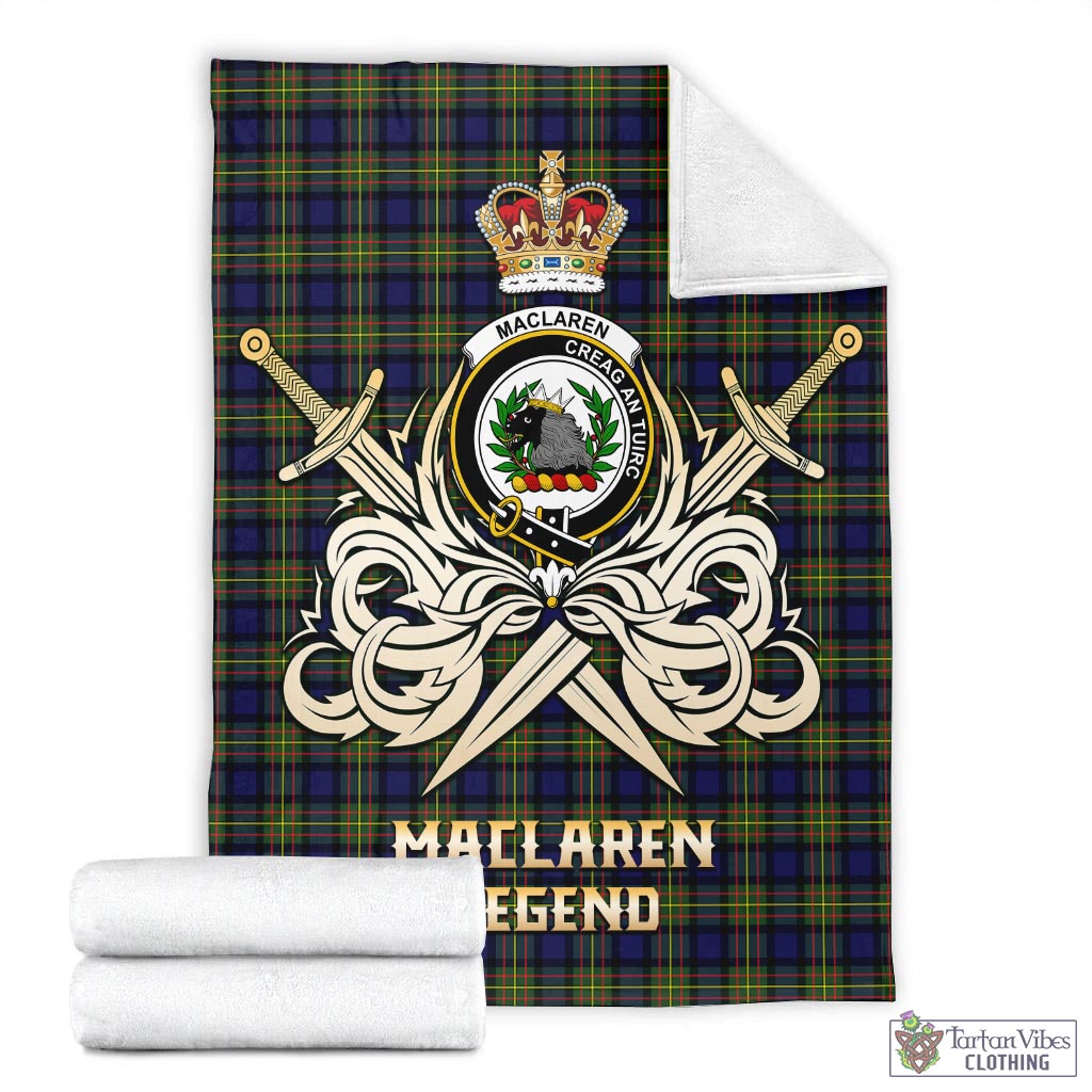 Tartan Vibes Clothing MacLaren Modern Tartan Blanket with Clan Crest and the Golden Sword of Courageous Legacy