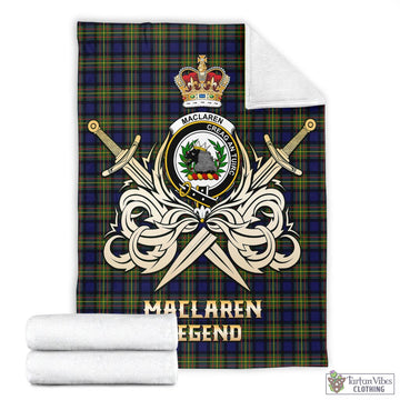 MacLaren Modern Tartan Blanket with Clan Crest and the Golden Sword of Courageous Legacy