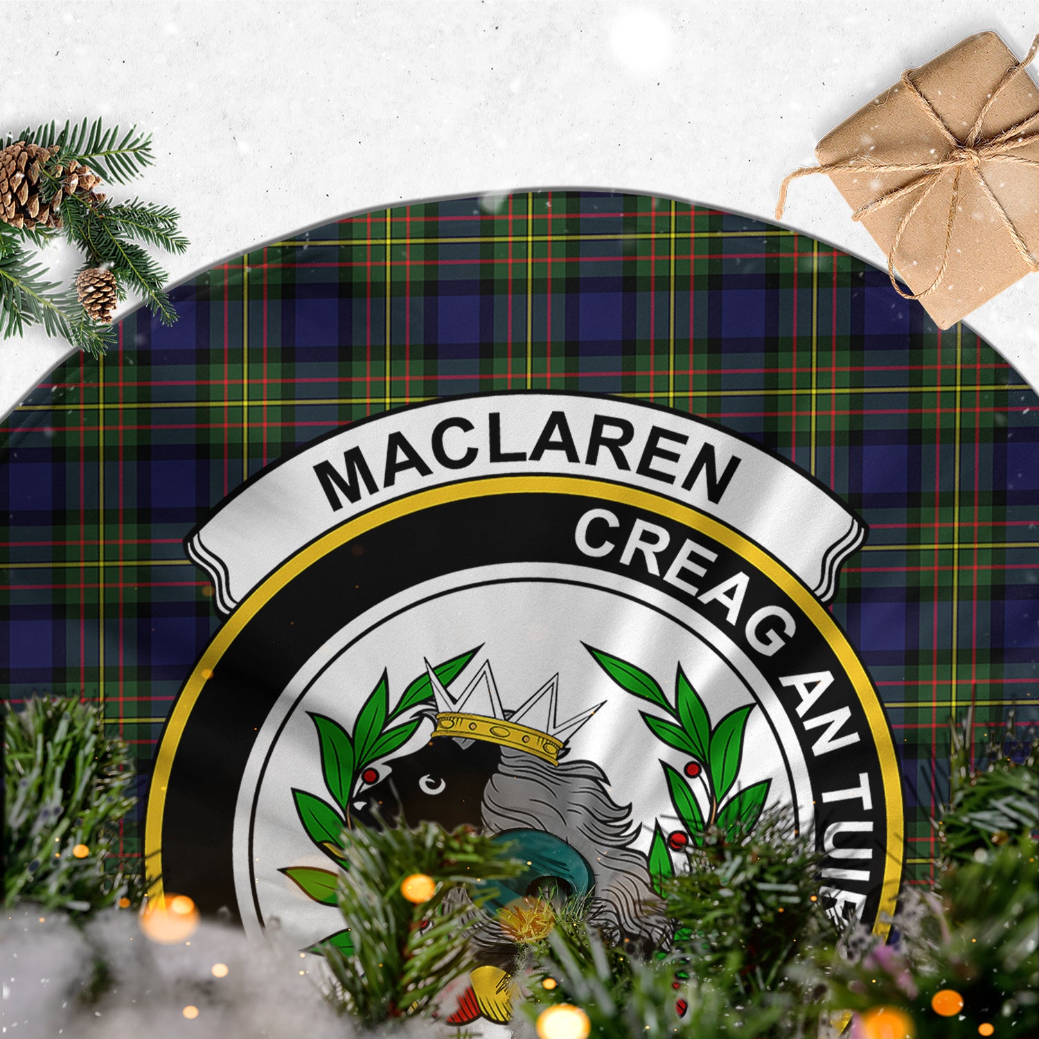 MacLaren Modern Tartan Christmas Tree Skirt with Family Crest - Tartanvibesclothing