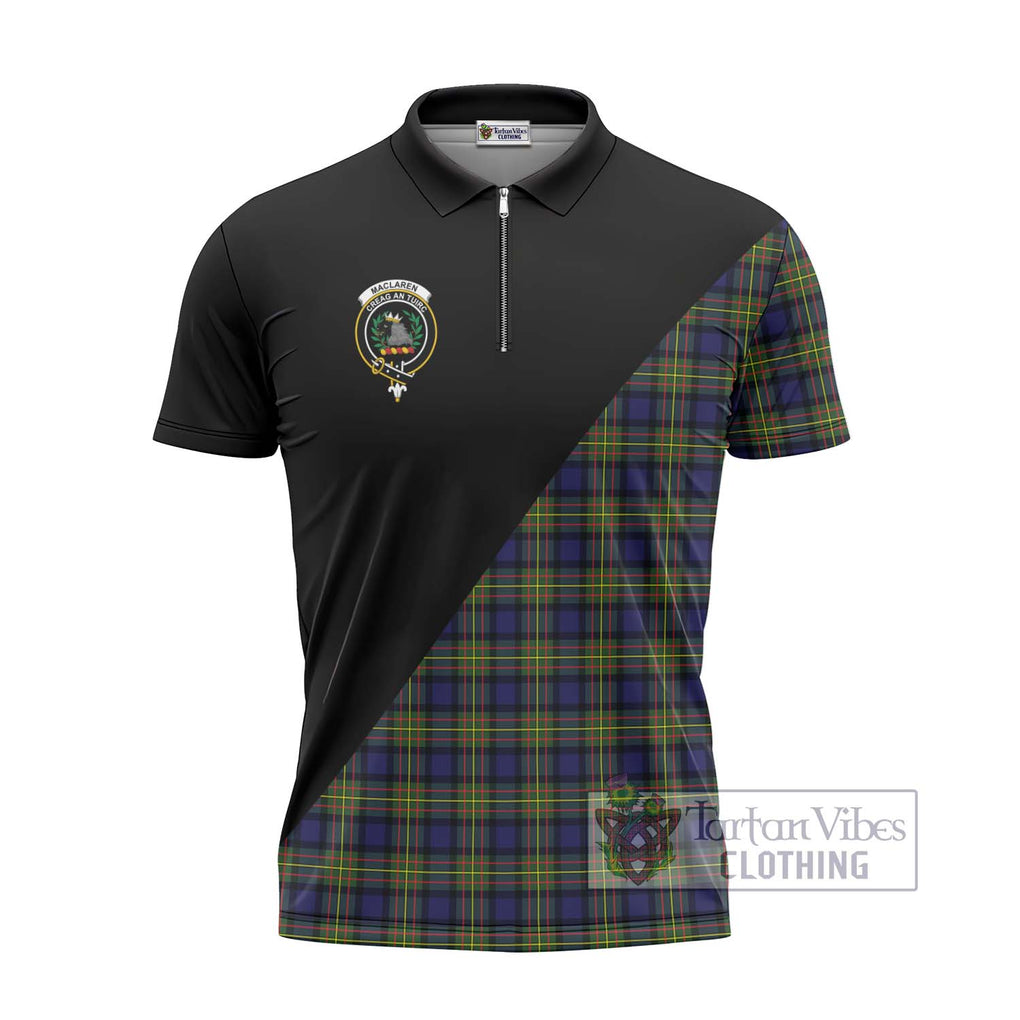 MacLaren Modern Tartan Zipper Polo Shirt with Family Crest and Military Logo Style - Tartanvibesclothing Shop