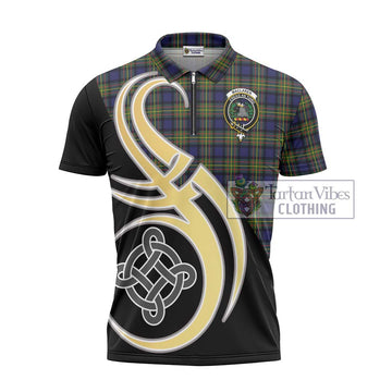 MacLaren Modern Tartan Zipper Polo Shirt with Family Crest and Celtic Symbol Style