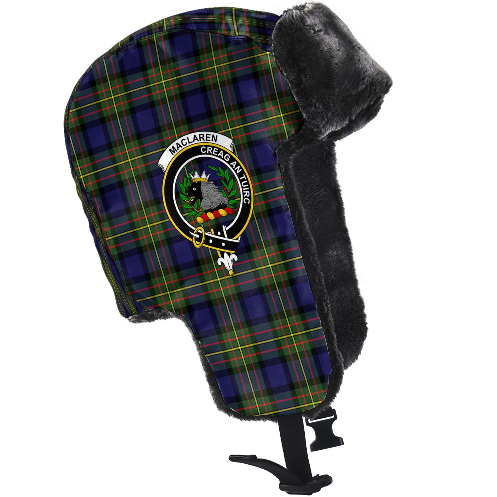 MacLaren Modern Tartan Winter Trapper Hat with Family Crest - Tartanvibesclothing