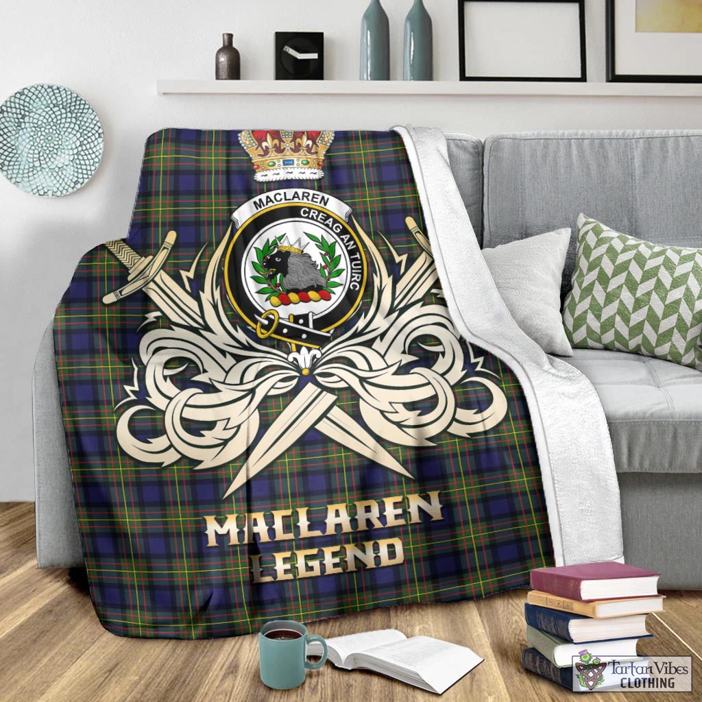 Tartan Vibes Clothing MacLaren Modern Tartan Blanket with Clan Crest and the Golden Sword of Courageous Legacy